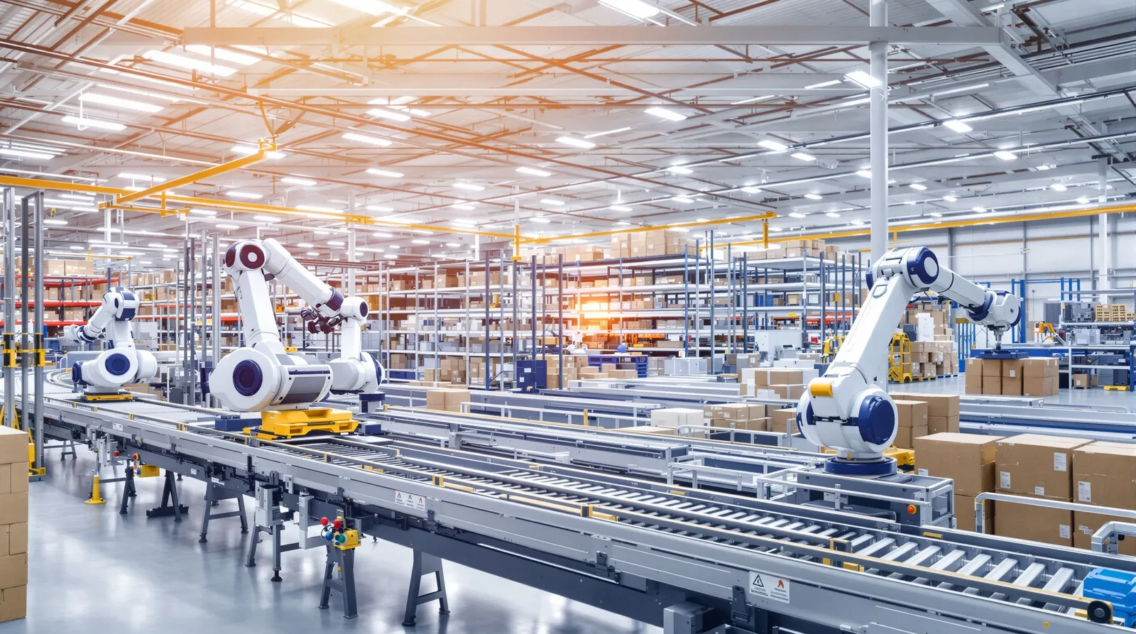 Almacén automatizado con sistemas robóticos y tecnología logística avanzada