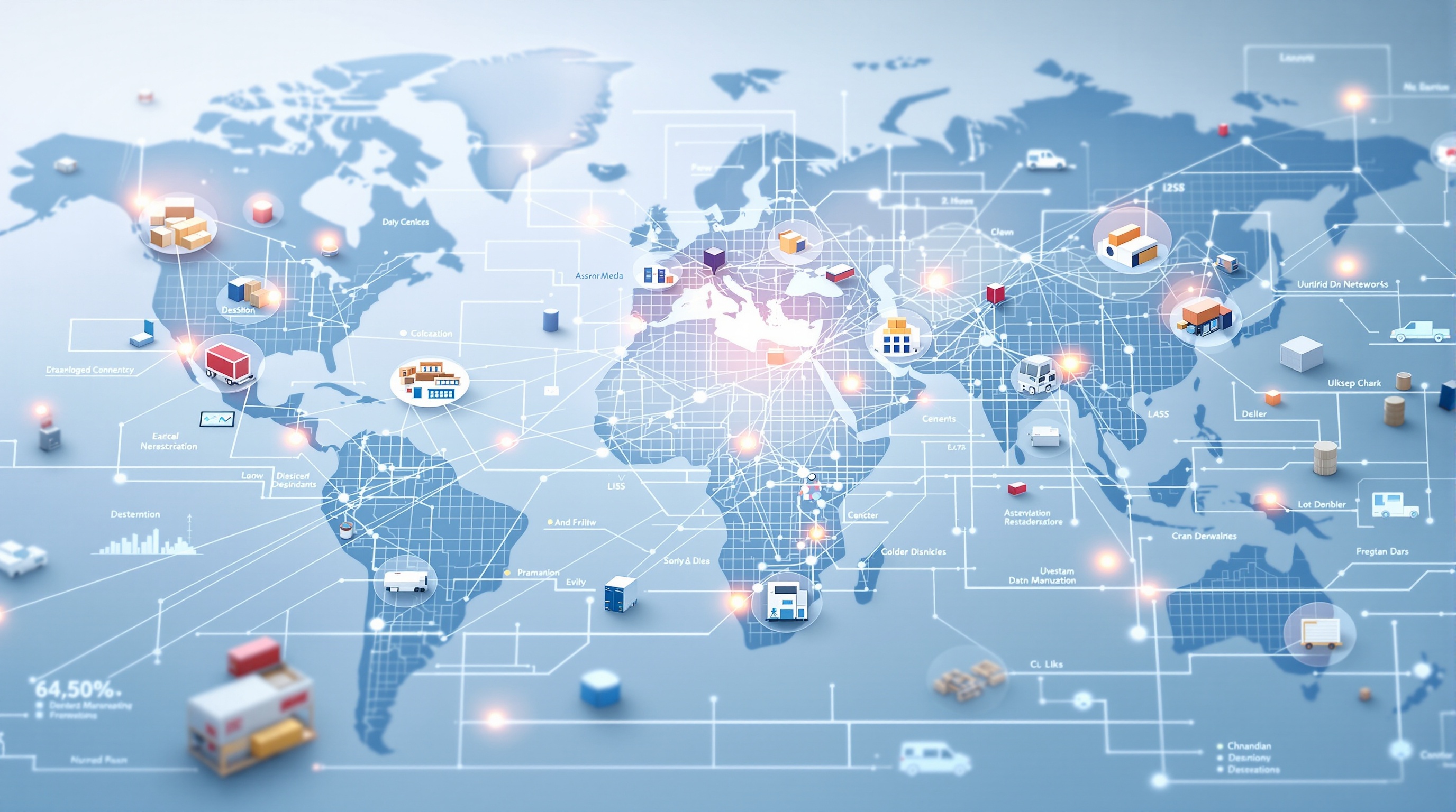 Red logística global con rutas de cadena de suministro interconectadas
