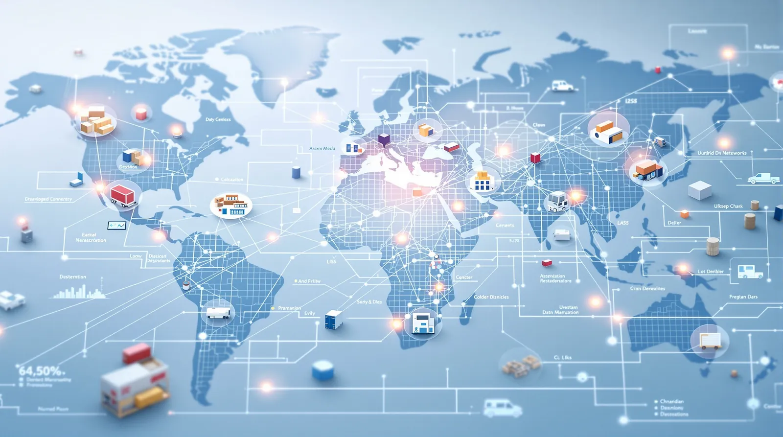 Red logística global con rutas de cadena de suministro interconectadas
