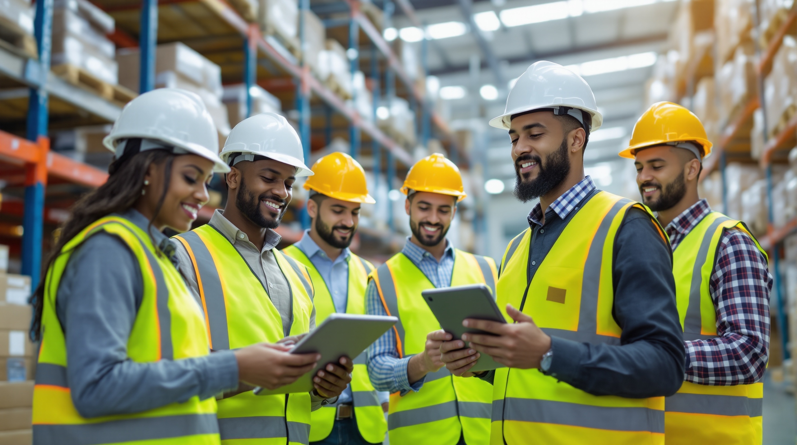 Equipo profesional realizando inventario de activos fijos con tecnología RFID en instalaciones industriales