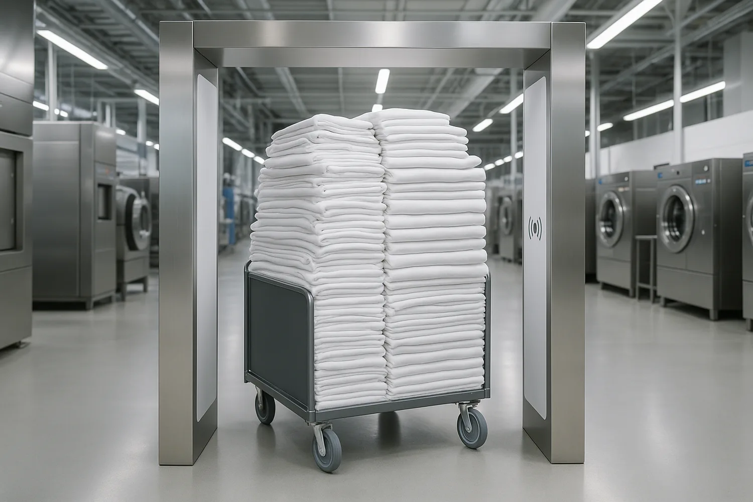 Lavandería industrial con portal RFID